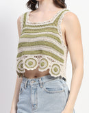 Madame Crochet Knit Green Cotton Crop Top