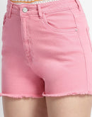 Madame Pink Mid Rise Raw Hem Shorts