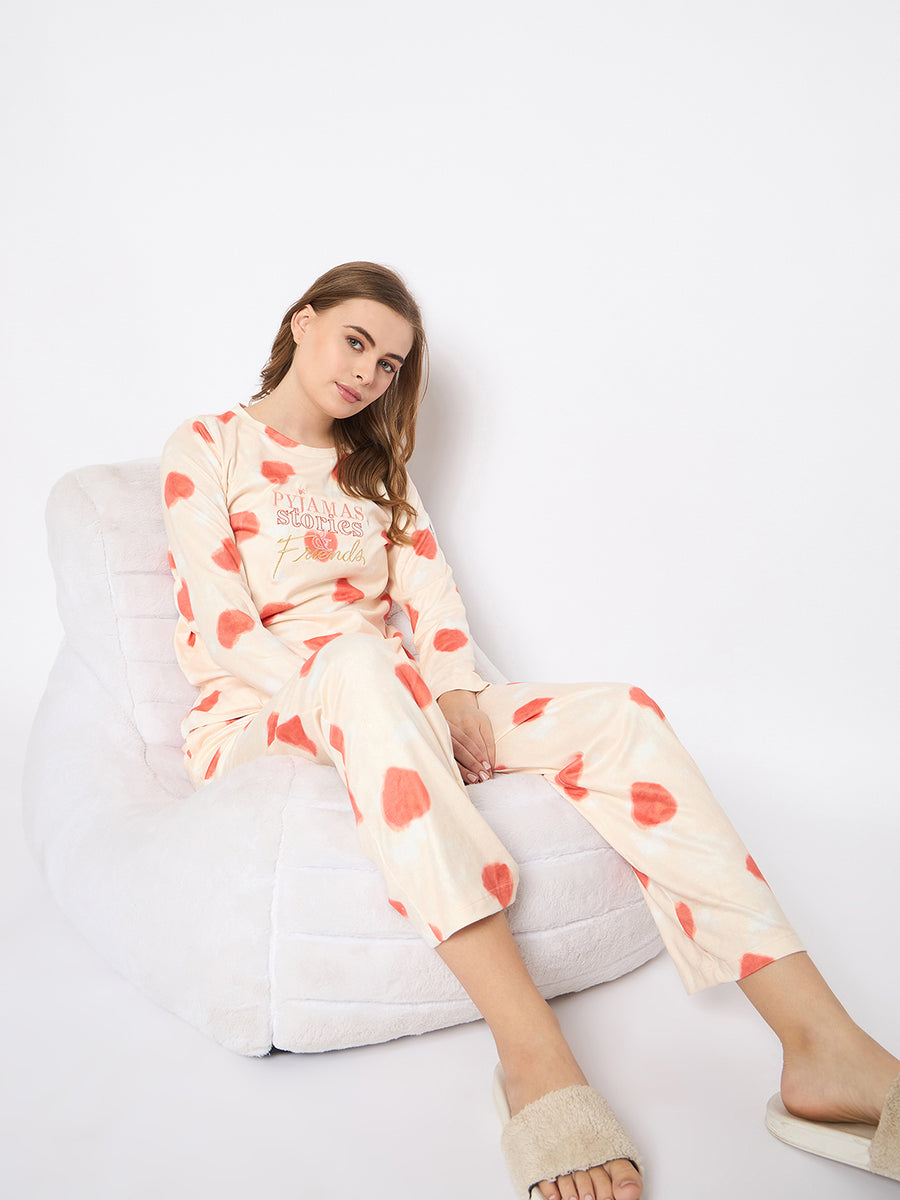 mSECRET Printed Top and Bottoms Orange Nightsuit