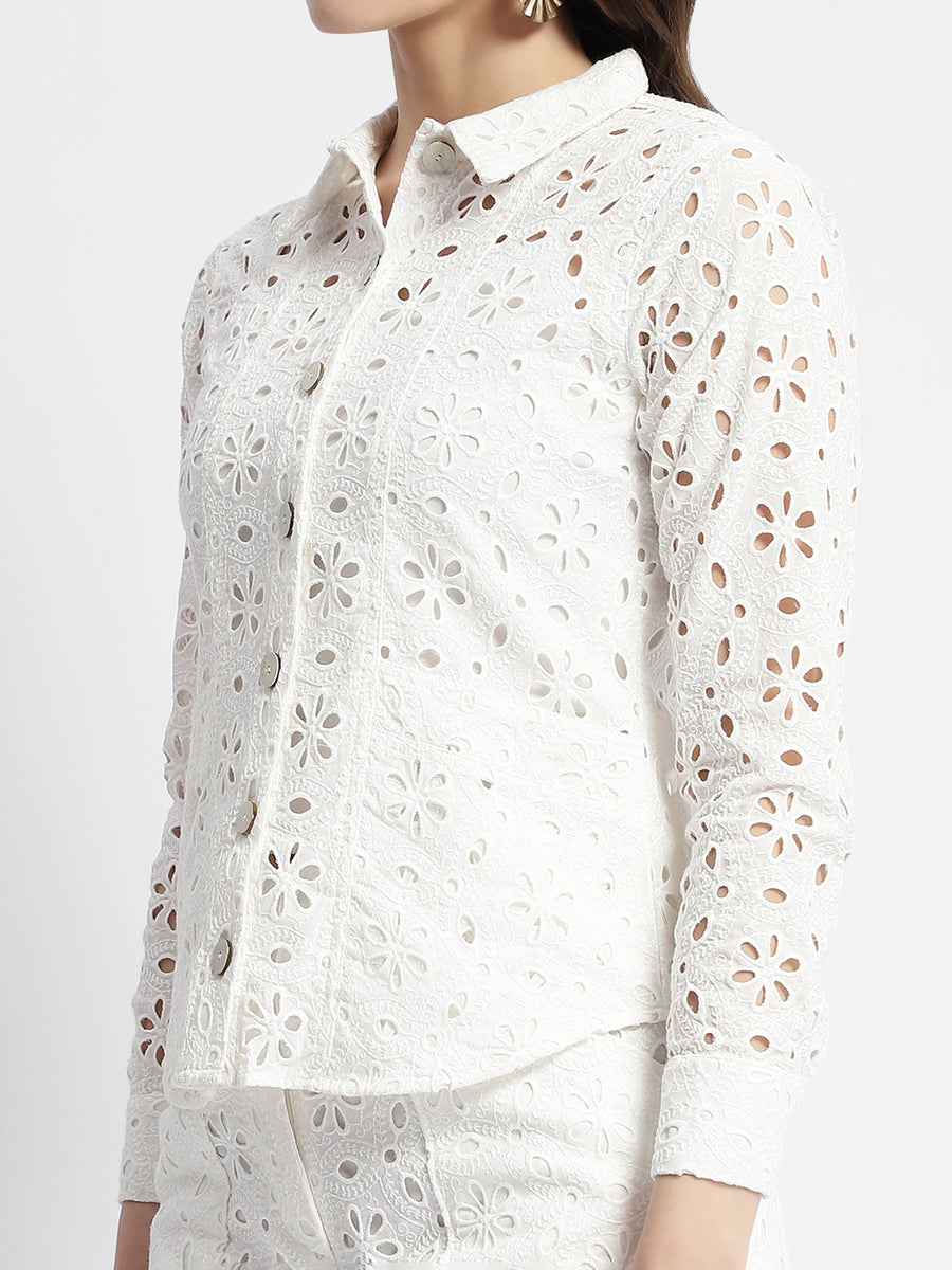 Madame White Schiffli Cotton Shirt