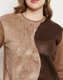 Madame Brown Fleece And Faux Leather Colourblocked Sweatshirt