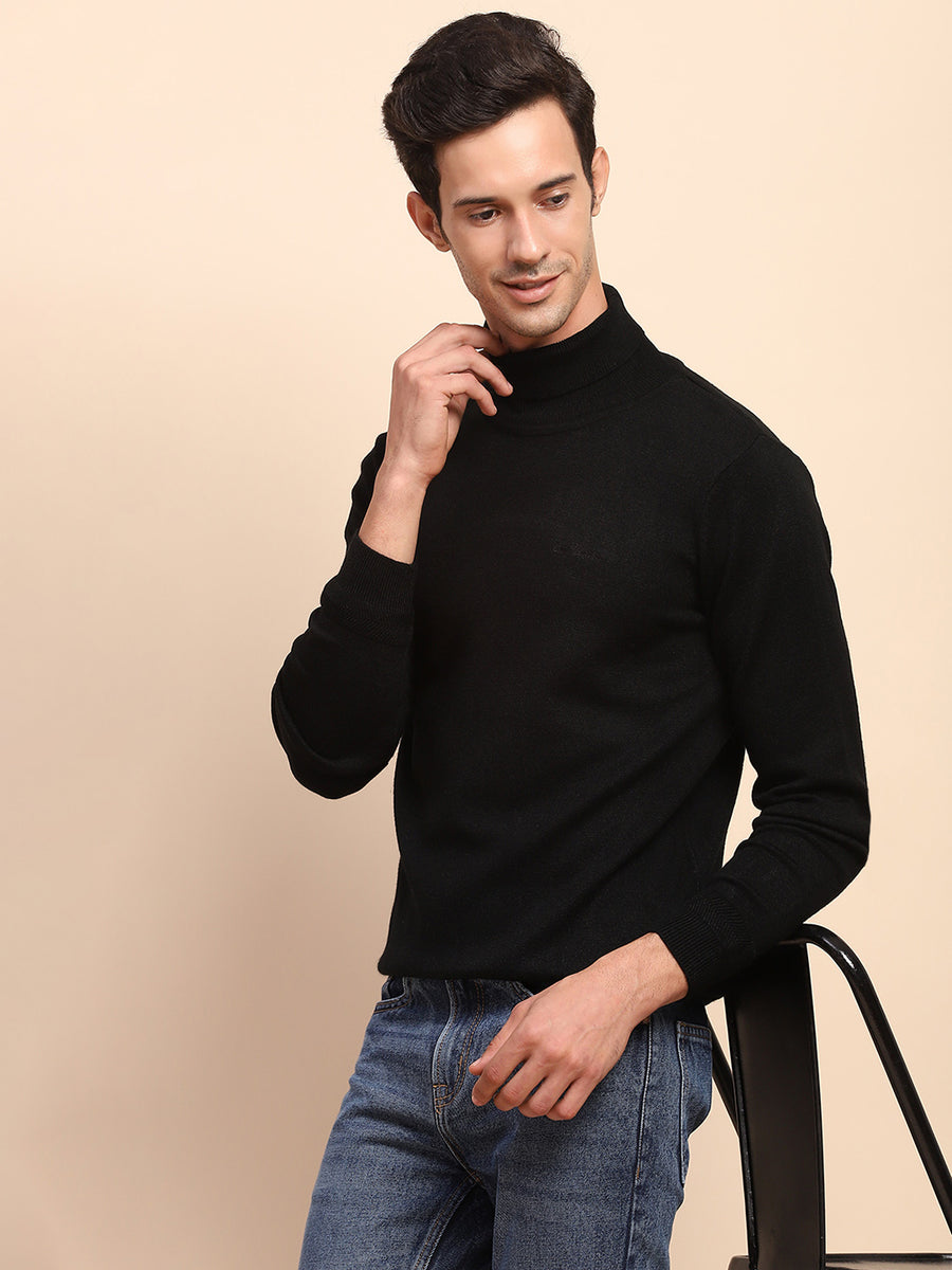 Camla Barcelona High Neck Solid Black Sweater