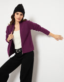 Madame Self Design Zipped Purple Sweater