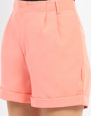 Madame Thigh High Folded Hem Peach Shorts