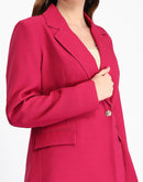 Madame Single Button Notch Lapel Hot Pink Blazer