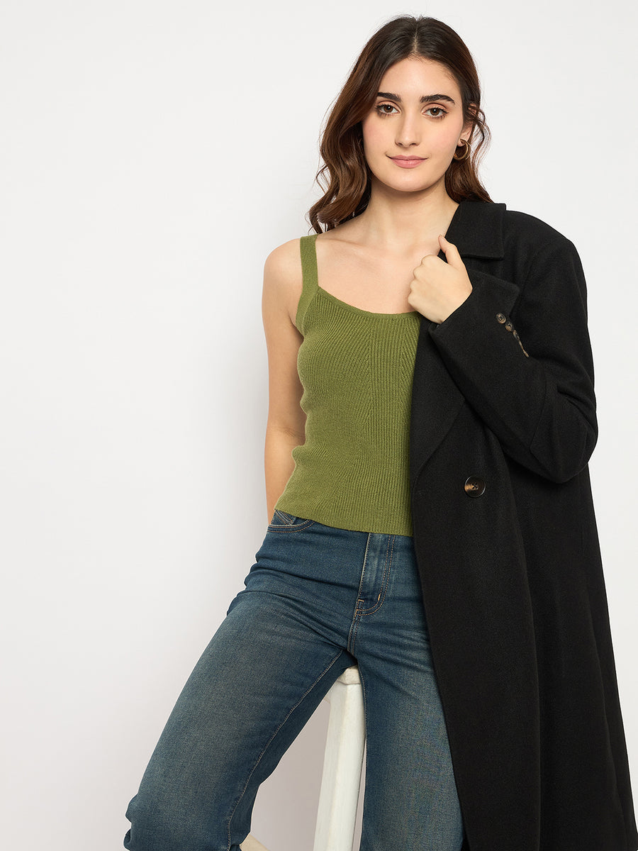 Madame Sleeveless Solid Olive Sweater