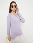 Madame V Neck Skinny Fit Mauve Sweater