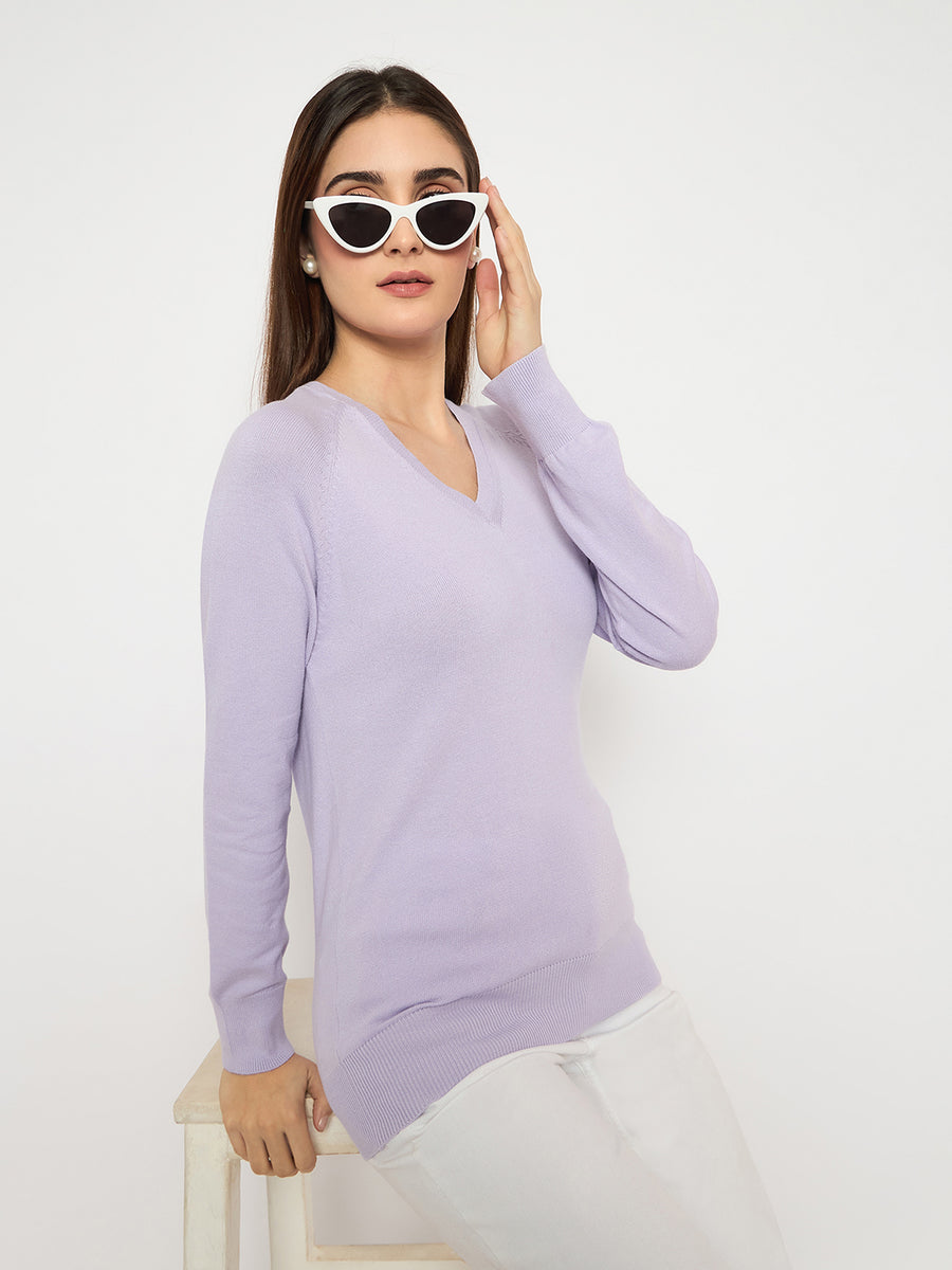 Madame V Neck Skinny Fit Mauve Sweater