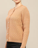 Madame Cable Knit Round Neck Rosewood Cardigan