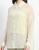 Madame Semi Sheer Abstract Print Lime Shirt