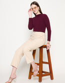 Madame Slash Pocketed Straight Fit Belted Solid Ivory Trousers