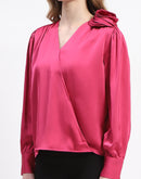 Madame Hot Pink Drape Top with Flower Applique