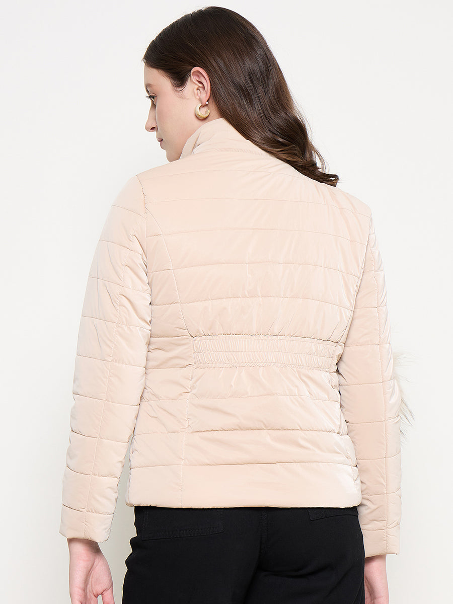 Madame Nylon Detachable Hood Quilted Brown Short Jacket