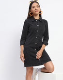 Madame Collared Jacket Style Black Denim Dress