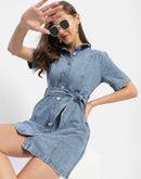 Madame Belted Waist Mid Blue Denim Shirt Dress