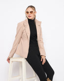 Madame Textured High Neck Beige Short Coat