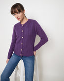 Madame Cable Knit Plum Acrylic Blend Cardigan