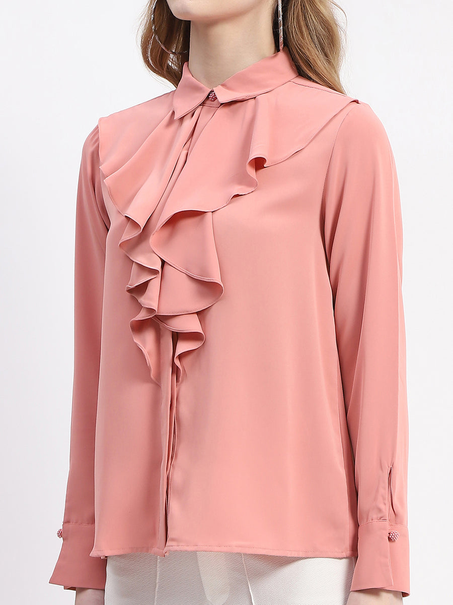 Madame Ruffle Collar Solid Blush Shirt