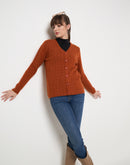 Madame Cable Knit Solid Burnt Orange Buttoned Cardigan