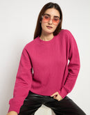 Madame Knitted Self-Textured Hot Pink Sweatshirt