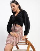 Madame Ruched V Neck Puff Sleeve Crop Top