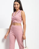 Madame Geometric Print Lapel Notch Peach Co-Ord Set