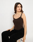 Madame Sleeveless Solid Coffee Brown Sweater