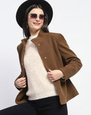 Madame Textured High Neck Coffee Brown Short Coat