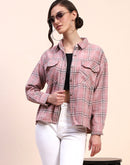 Camla Barcelona Checkered Dusty Pink Flap Patch Cotton Shirt