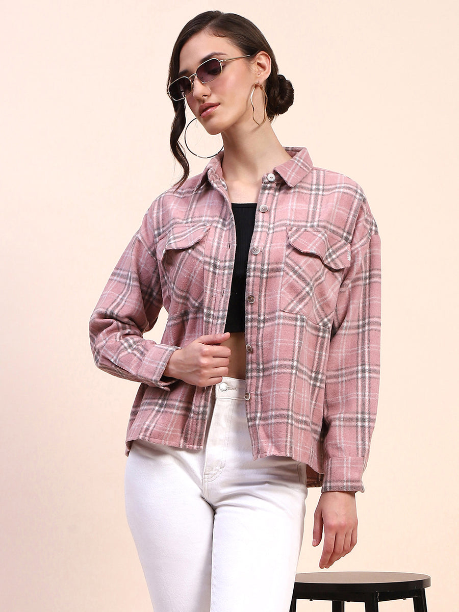 Camla Barcelona Checkered Dusty Pink Flap Patch Cotton Shirt