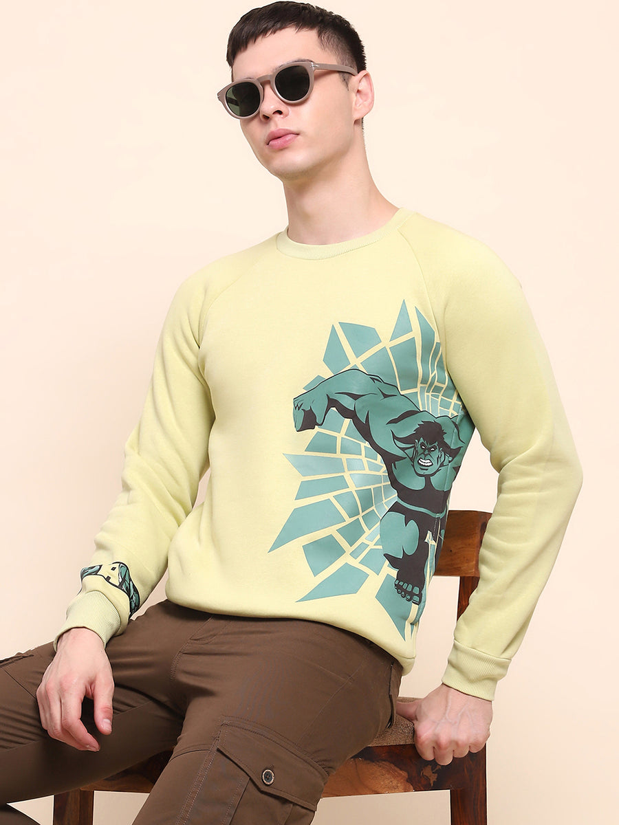 Camla Barcelona Graphic Printed Lime Green Cotton Sweatshirt