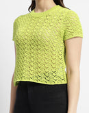 Madame Neon Green Round Neck Knitted Top