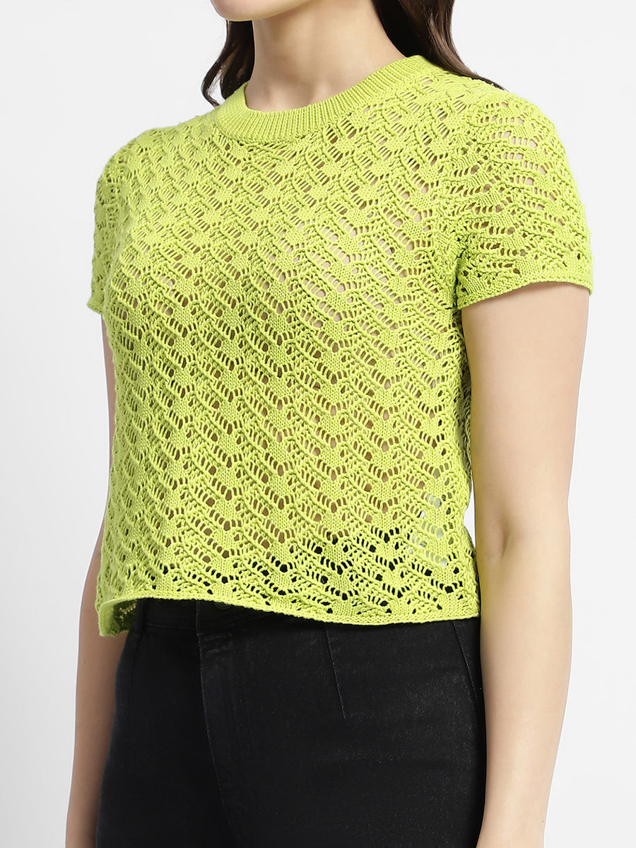 Madame Neon Green Round Neck Knitted Top