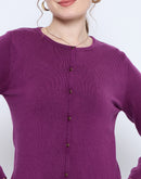 Madame Crew Neck Button Down Dark Purple Cardigan