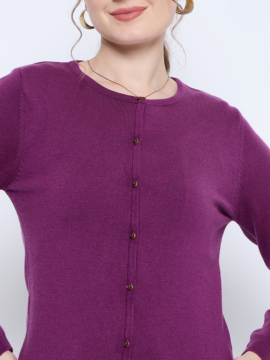 Madame Crew Neck Button Down Dark Purple Cardigan