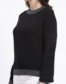 Madame Color Accented Black Buttoned Sweater