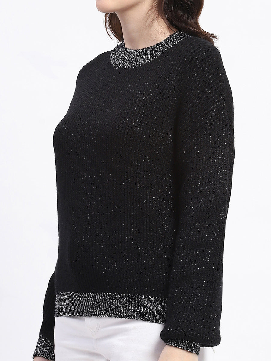 Madame Color Accented Black Buttoned Sweater