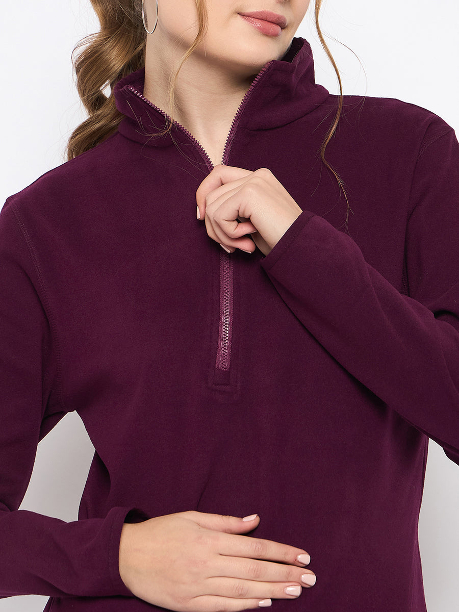 Madame Polar Fleece Half-Zipper Mulberry Sweatshirt