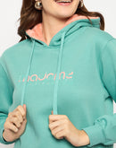 Madame Branding Print And Handwork Seafoam Hooded Sweatshirt