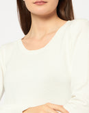 Madame Round Neck Ribbed Cuff Off White Sweater