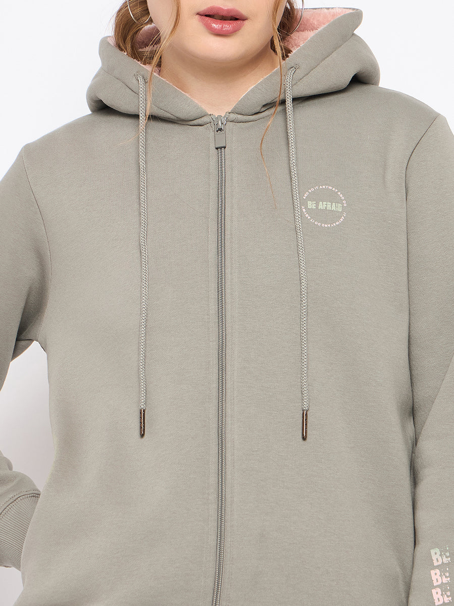 Madame Placement Print Grey Hooded Sweatshirt