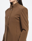 Madame Textured High Neck Coffee Brown Short Coat