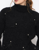 Madame Embellished Turtleneck Black Sweater