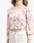 Madame Off White Floral Print Crop Top