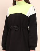 Camla Barcelona Cotton Color Blocked Tie Waist Black Sweatshirt