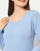 Madame Round Neck Ribbed Cuff Sky Blue Sweater