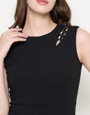 Madame Cut Detailed Sleeveless Solid Black Mini Dress