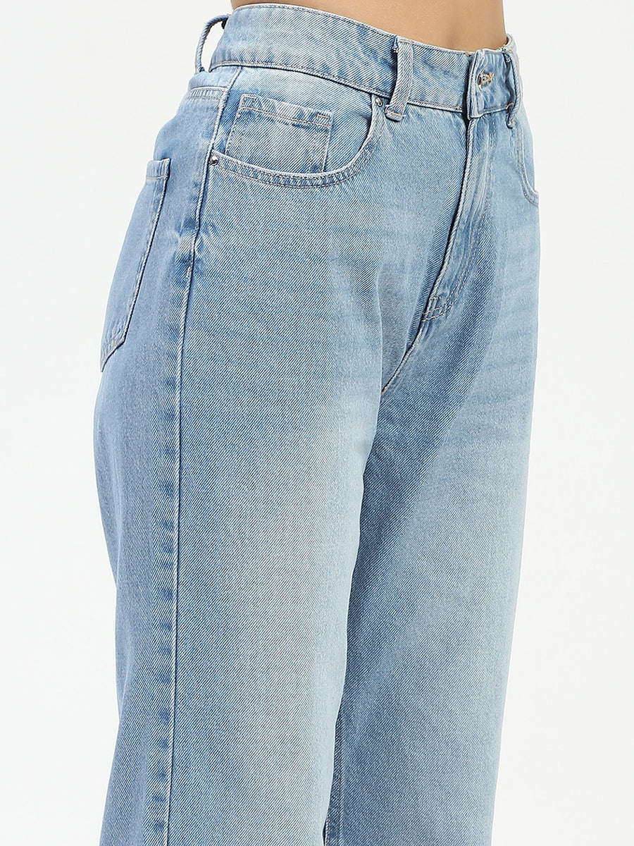 Madame Light Blue Whiskered Straight Fit Jeans