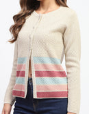 Madame Beige Striped Buttoned Cardigan