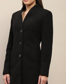 Madame Melange Side Inseam Pocketed Black Long Coat